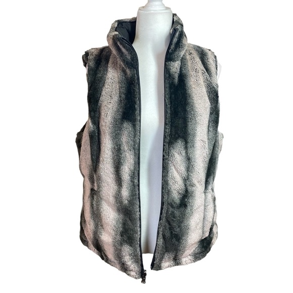 Valerie Stevens Reversible Faux Fur Vest L Full Zip Winter Warm Black Blush Pink - Picture 3 of 12